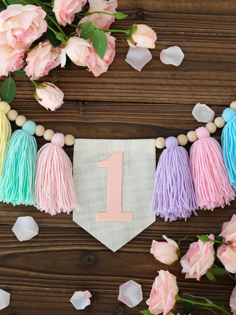 Pastel Macaron one high chair banner Handmade First Birthday High Chair Banner f